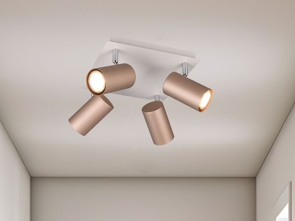LED Deckenstrahler Metall Coffee / Hellgrau 4-flammig, Quadrat 24cm