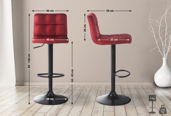CLP 4er Set Barhocker Feni Samt höhenverstellbar und drehbar,rot Bild 2