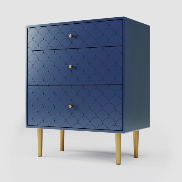 Merax Schubladenkommode Kommode mit 3 Schubladen, Sideboard Highboard für Schlafzimmer & alle Wohnräume, Marineblau-H89/B75/T40 cm