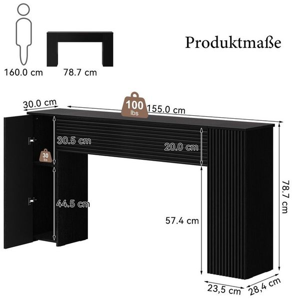 FABATO Beistelltisch 155 cm gewellte Konsole mit 2 versteckten Stauraumfächern (1-St), Einstiegs- & Flurtisch für Wohnzimmer, Diele oder Foyer Bild 4