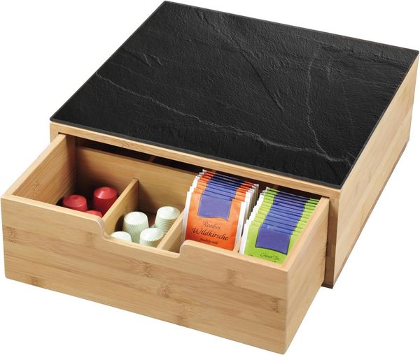 KESPER® Teebox Schubladenbox, Bambus, Glas, (1-tlg), für Kaffeekapseln oder Teebeutel