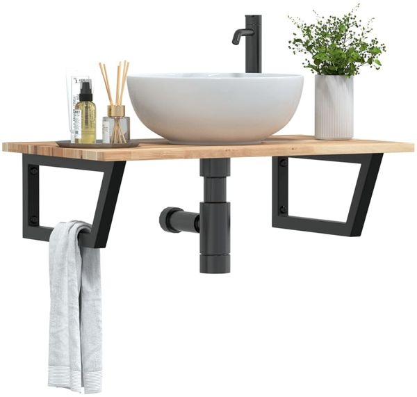 vidaXL Waschbeckenregal Wandmontage Stahl und Akazienholz 3302787