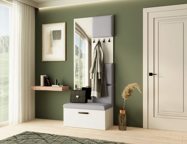 Beautysofa Garderobenschrank MARGARET III mit gepolsterten Paneelen, Spiegel und Kleiderhaken