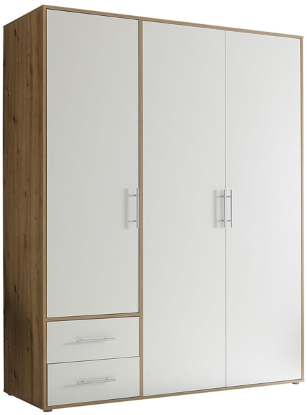 Drehtürenschrank Valderas / Valencia, Holzwerkstoff, Weiß, Holzfarben, 155 x 195 x 60 cm