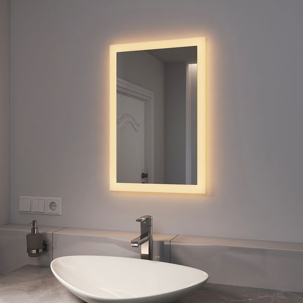 EMKE Badspiegel mit LED Beleuchtung 60x40cm Warmweiß Licht Wandschalter Horizontal/Vertikal
