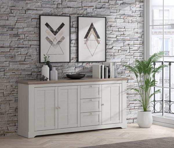 FORTE Iloppa Sideboard, Holzwerkstoff, Grau/Weiß, 204,7 x 92,5 x 44,3 cm