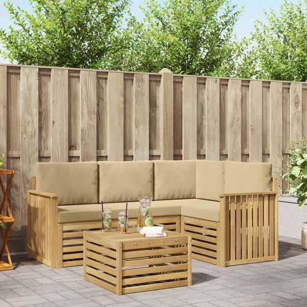 vidaXL Outdoor-Sofagarnitur 5 pcs Weiß und Beige 59 x 59 x 37 cm 3391793