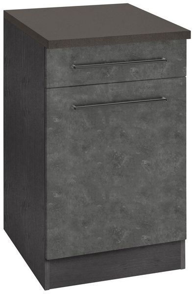 KOCHSTATION Unterschrank KS-Tulsa 50 cm breit, 1 Tür, 1 Schubkasten, schwarzer Metallgriff, MDF Front