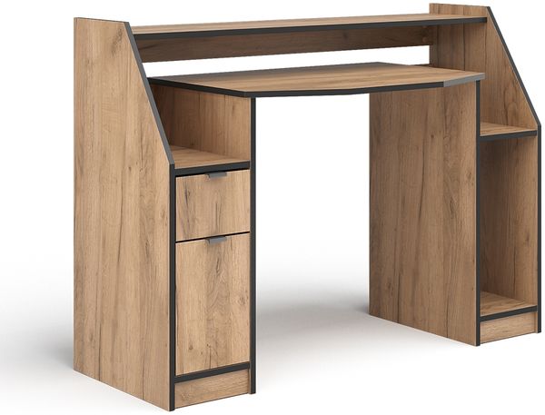 Gaming-Tisch Joel Goldkraft Eiche 123.2 x 45 cm mit 1 Schublade und 1 Tür Vicco