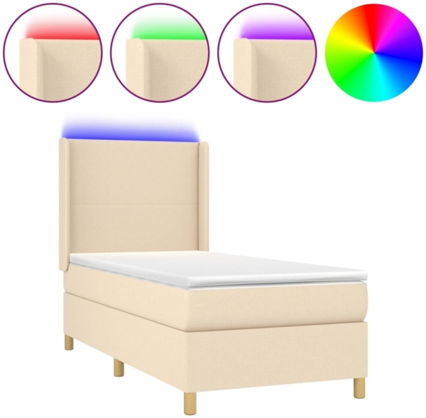 vidaXL Boxspringbett mit Matratze & LED Stoff Creme 90x200 cm