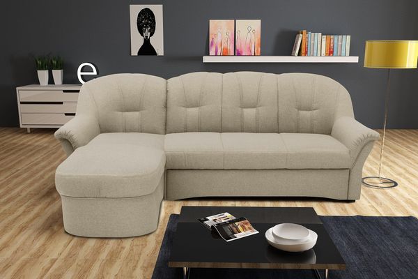 DOMO Collection Puno Ecksofa, Sofa in L-Form, Eckcouch, Sofa, Couch mit Longchair und Schlaffunktion, 142x233 cm, Polstermöbel in schlamm