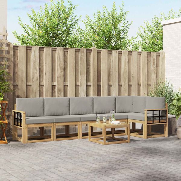 vidaXL Outdoor-Sofagarnitur mit Kissen 7 pcs Weiß und Hellgrau 3387745