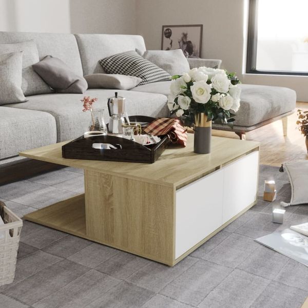 vidaXL Couchtisch Weiß und Sonoma-Eiche 80x80x31 cm Holzwerkstoff 806881
