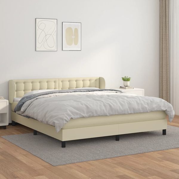 vidaXL Boxspringbett mit Matratze Creme 160x200 cm Kunstleder 3127321
