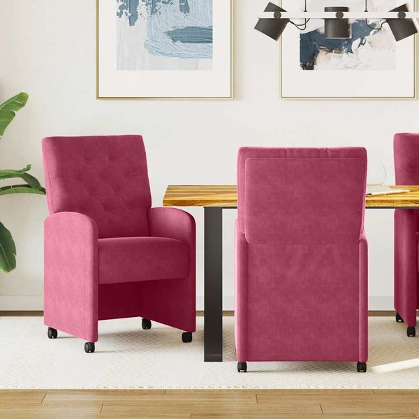 vidaXL Esszimmerstühle mit Rollen 2 pcs Weinrot 58 x 67 x 97 cm Samt 42017870