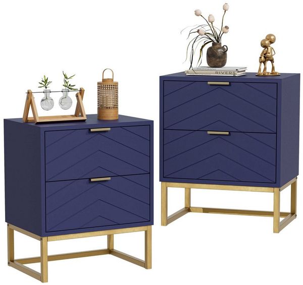 UEV Nachttisch 2er Set, Nachtkommode mit Schubladen (Nachtschrank mit 2 Schubladen für Kinderzimmer/Schlafzimmer/Wohnzimmer), kleine Beistelltisch Sofatisch mit Kippschutz