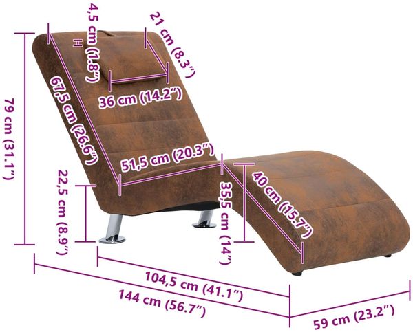 vidaXL Chaiselongue mit Kissen Braun Wildleder-Optik [281282] Bild 10