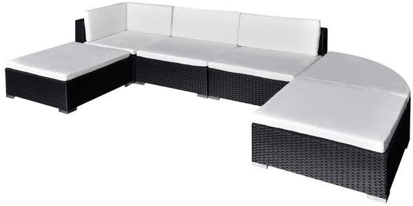 vidaXL 6-tlg. Garten-Lounge-Set mit Kissen Poly Rattan Schwarz 42098
