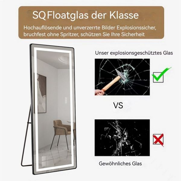 REDOM Ganzkörperspiegel Standspiegel (LED Standspiegel mit 3-Farb-Dimmung Schwarz/Silber, 1-St, 163 × 54 cm) Bild 4