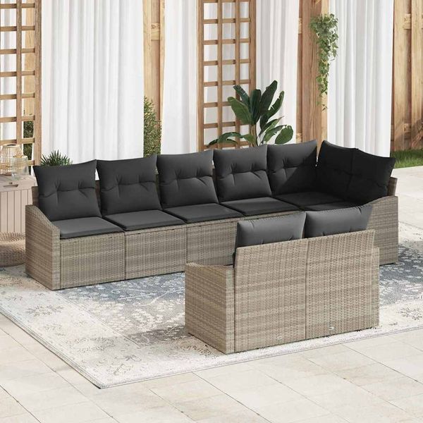 vidaXL Sofa Set mit Kissen 8 pcs Hellgrau Poly Rattan 3346772