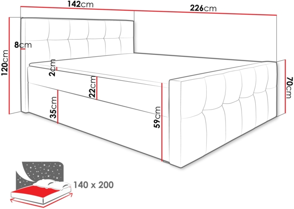 Boxspringbett Libuna, Schwarz, 140x200 cm Bild 4