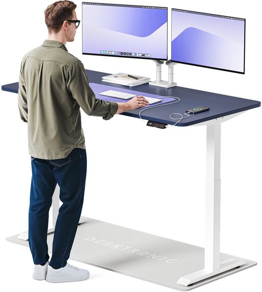 Desktronic HomeOne Elektrisch höhenverstellbarer Schreibtisch 160x80cm Weiß/Blau mit Memory-Funktion, Anti-Kollisions Technologie, USB-A und USB-C-Ladeanschlüssen