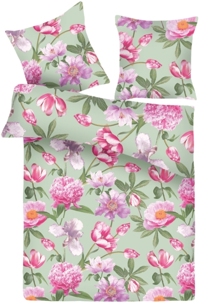 Bettwäsche-Set (135x200cm) - Renforce Flower Green