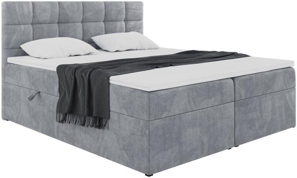 MEBLINI Boxspringbett TAPO 2 120x200 cm mit Bettkasten - H3/Grau Samt Polsterbett - Doppelbett mit Topper & Taschenfederkern-Matratze