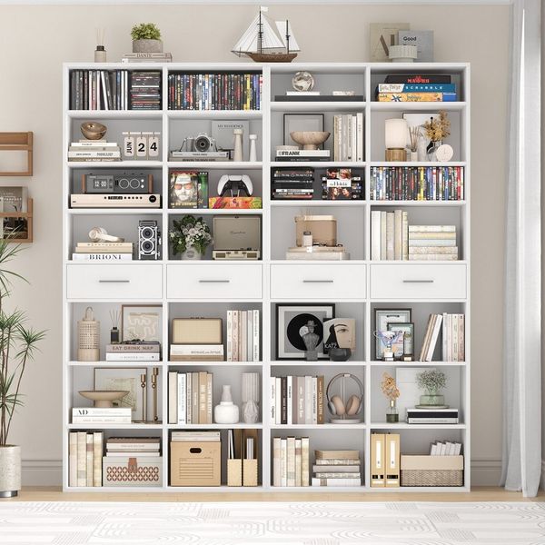 HOMECHO Bücherregal, 185,5 cm hoch Standregal mit 8 Ebenen und 2 Schubladen