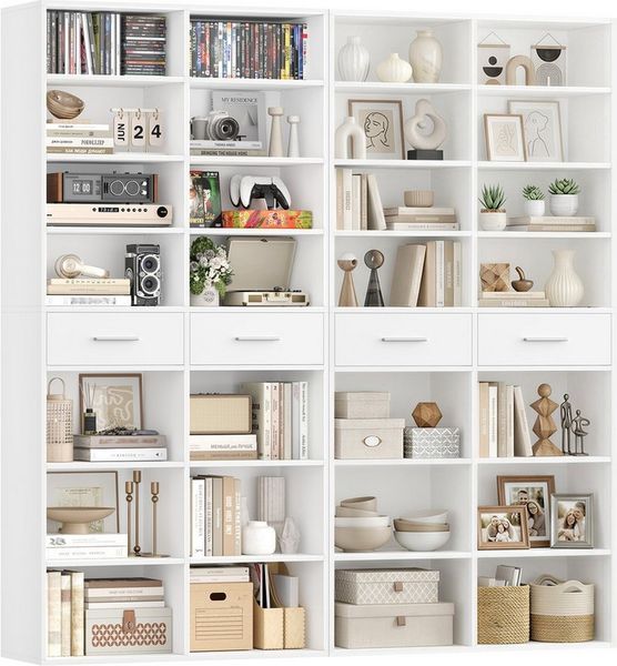 HOMECHO Bücherregal, 185,5 cm hoch Standregal mit 8 Ebenen und 2 Schubladen