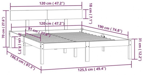 vidaXL Massivholzbett Weiß Kiefer 120x190 cm UK Small Double [810118] Bild 9