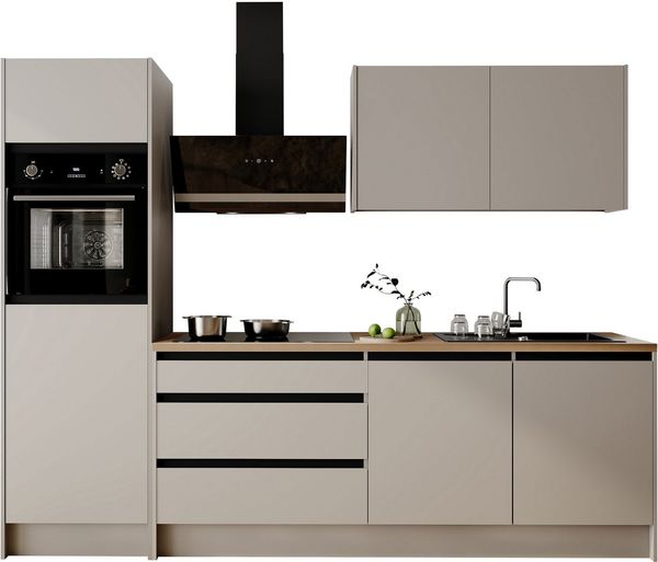 BASIC by Balculina Küchenzeile Isis B/T/H 273 x 60 x 210 cm, Breite 273 cm, wahlweise mit E-Geräten und Induktionskochfeld