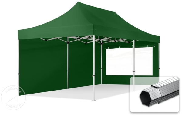 3x6 m Faltpavillon PROFESSIONAL Alu 40mm, Seitenteile mit Panoramafenstern, dunkelgrün