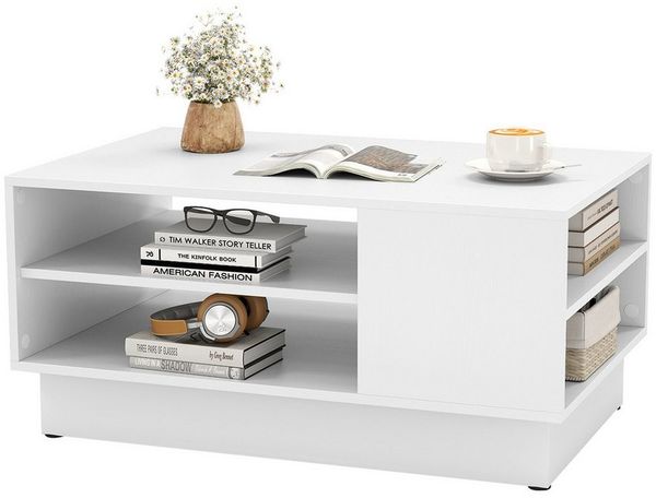 COSTWAY Couchtisch, Holz mit Stauraum, Sofatisch mit offenen Fächern, weiß