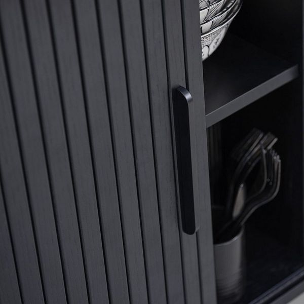 Liadomo Highboard Uriel, Schiebetüren Lamellen-Optik, Echtholzfurnier, vier Farben