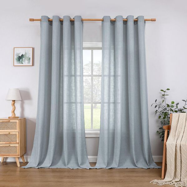 CUCRAF Leinen Vorhänge mit Ösen 2er Set H 175 x B 140 Grau Blau Halbtransparente Leinenvorhang Wohnzimmer Leinenoptik Voile Gardinen Leinenfarbe Schlafzimmer Stores
