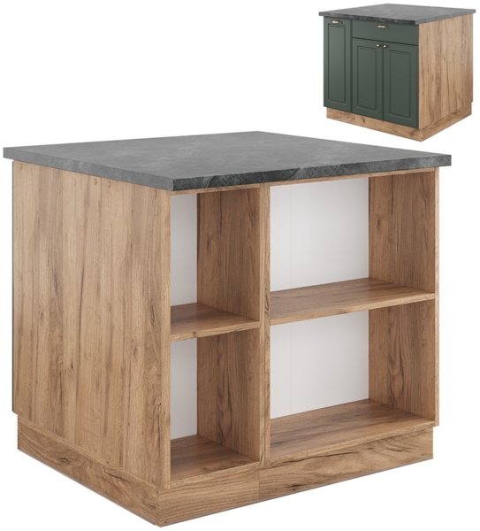 Kücheninsel Fame-Line Grün-Gold Landhaus/Goldkraft Eiche 90 cm mit Schublade, ohne Arbeitsplatte Vicco