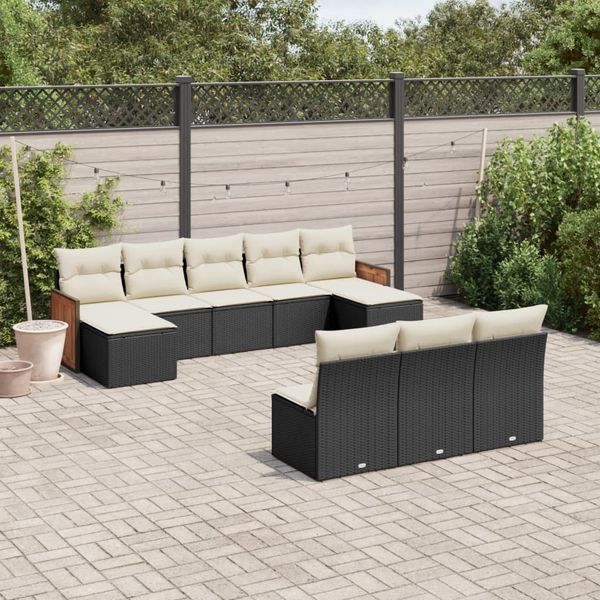 vidaXL 10-tlg. Garten-Sofagarnitur mit Kissen Schwarz Poly Rattan 3260467
