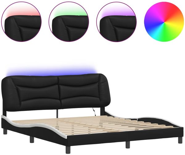 Doppelbett, Bettgestell Modernen mit LED ohne Matratze Schwarz und Weiß 180x200 cm d1454e