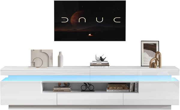 TV-Schrank Weiß 175x38x45 cm, 2 L-förmige Schränke & 1 Schublade, Halboffene Aufbewahrung, LED-App-Steuerung Bild 10