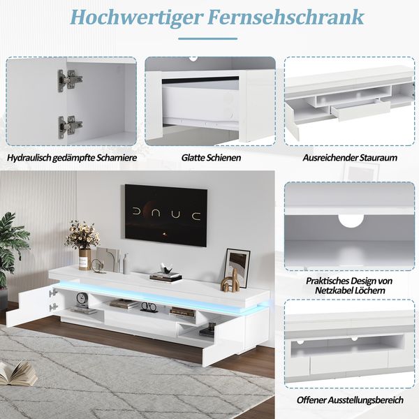 TV-Schrank Weiß 175x38x45 cm, 2 L-förmige Schränke & 1 Schublade, Halboffene Aufbewahrung, LED-App-Steuerung Bild 8