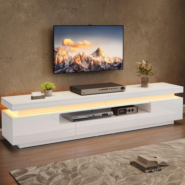 TV-Schrank Weiß 175 x 38 x 45 cm, 2 L-förmige Schränke & 1 Schublade, Halboffene Aufbewahrung, LED-App-Steuerung
