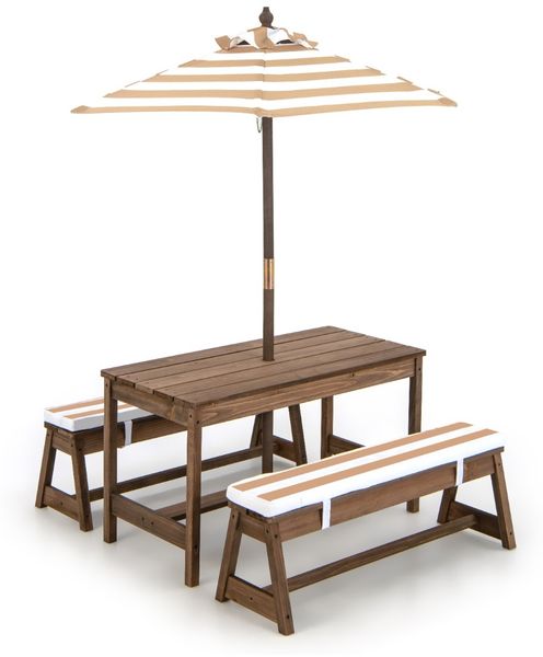 Picknicktisch mit Sonnenschirm & Sitzbänken Tisch und Bank-Set Braun