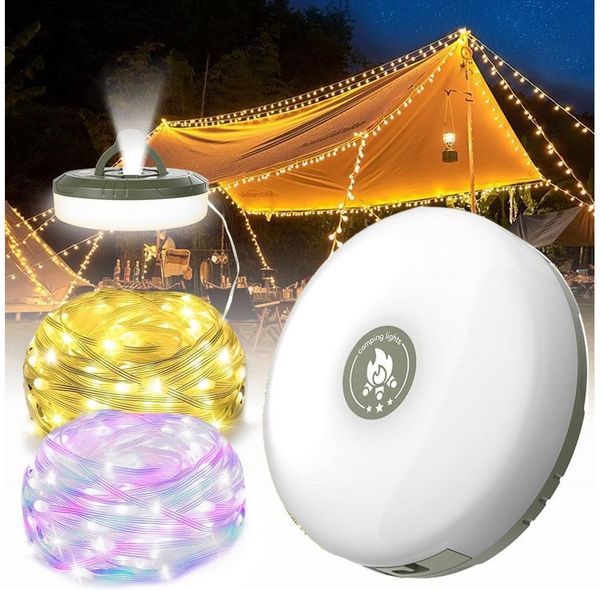 VIVIHEYDAY Lichterkette LED Magnet Camping Lichterkette,USB Wiederaufladbare Campinglampe, Aufrollbar