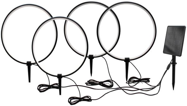 Arnusa LED Solarleuchte Gartenstecker Leuchtringe Aluminium 35 cm Gartenleuchte Wegeleuchte, Dimmfunktion, LED fest integriert, Warmweiß, mit Erdspieß, starker Akku lange Leuchtzeit