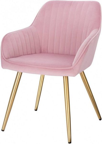 Lestarain 1 Stück Esszimmerstuhl, Küchenstuhl Wohnzimmerstuhl Sitzfläche aus Samt Polsterstuhl mit Armlehne Metallbeine Polstersessel Stuhl für Esszimmer Wohnzimmer Küche, Rosa