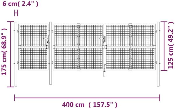 vidaXL Maschen-Gartentor Anthrazit 400x125 cm Verzinkter Stahl 154546 Bild 7