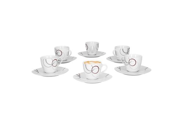 van Well Tasse 6er Set Espressotasse Palazzo 11cl mit Untertasse weiß Porzellan