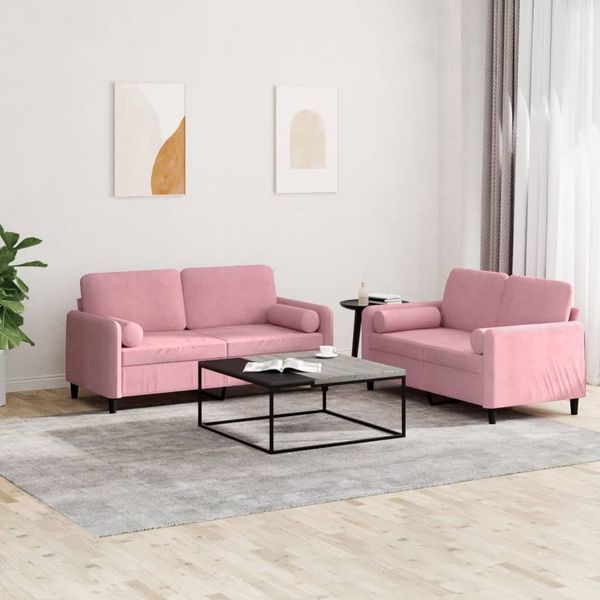vidaXL 2-tlg. Sofagarnitur mit Kissen Rosa Samt 3201997