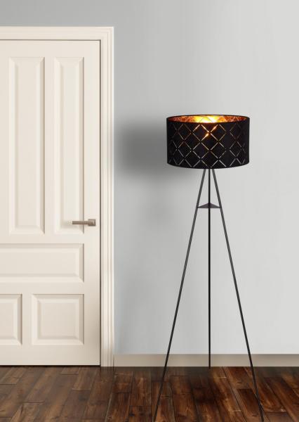 Stehlampe, Textil, schwarz-gold,Stativ Gestell, SUNNA